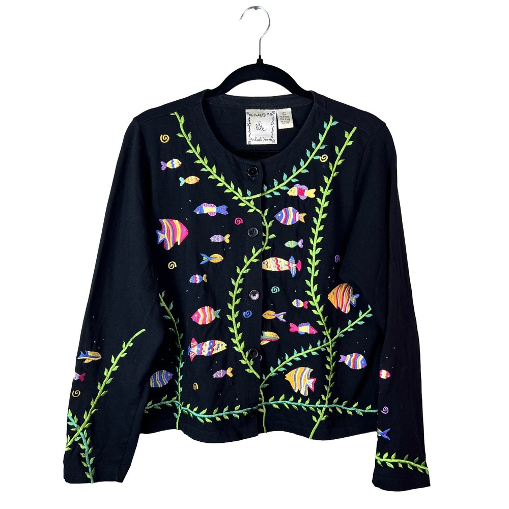 Y2K Michael Simon Lite Fish Cardigan Women's Large Whimsigoth Boho